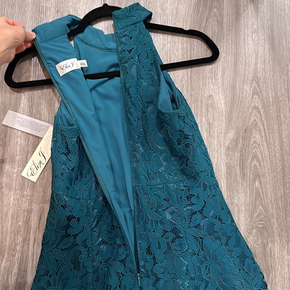 Eliza J Teal Green Blue Lace Formal Dress - Picture 6 of 11